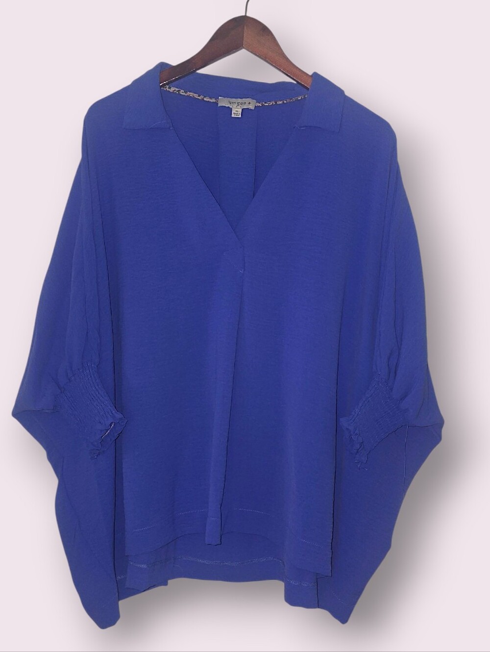 XL - Umgee Royal Blue Smocked Cuff Oversized Blouse